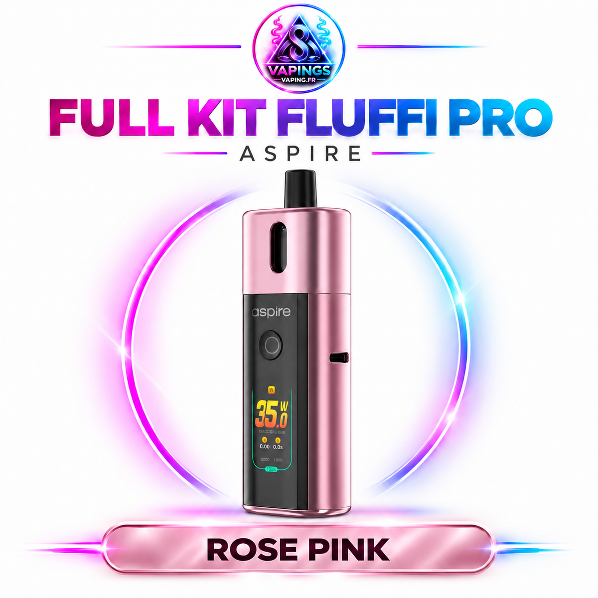Full Kit Fluffi Pro Aspire – cigarette électronique Rose Pink – Vapings.fr