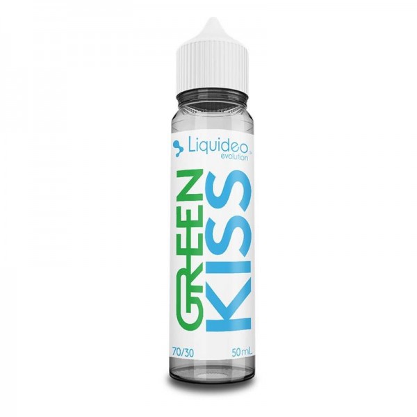 E-liquide Green Kiss 50 ml Liquideo, flacon grand format saveur pomme verte acidulée et notes fruitées.