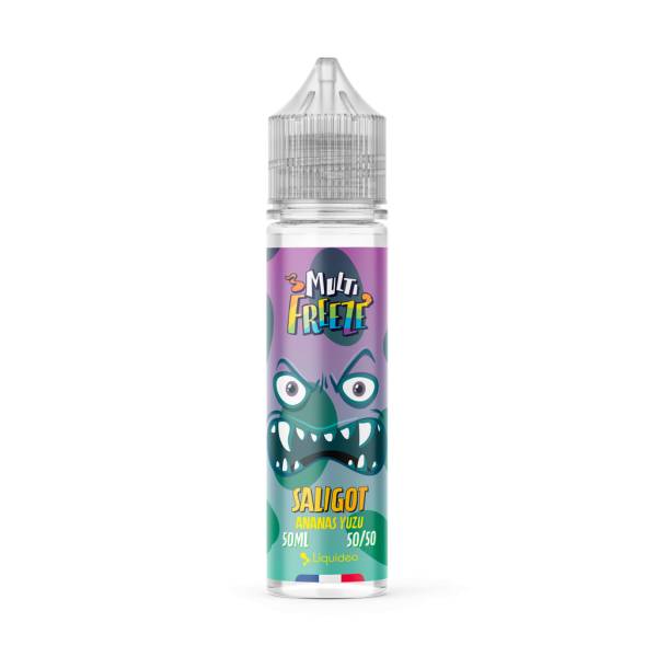 E-liquide Saligot 50 ml Multi Freeze by Liquideo, flacon grand format saveurs ananas, yuzu et fraîcheur intense.