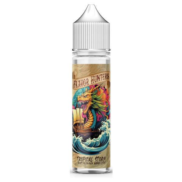 E-liquide Tropical Storm 50 ml Flavor Hunters X Liquideo, flacon grand format saveurs fruit du dragon, mangue et litchi.