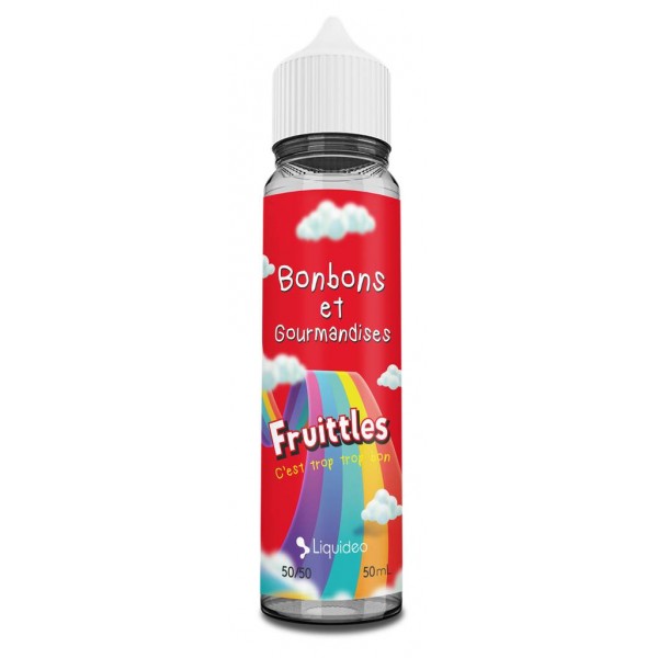 E-liquide Fruittles 50 ml Tentation by Liquideo, flacon grand format saveurs bonbons aux fruits et notes gourmandes.
