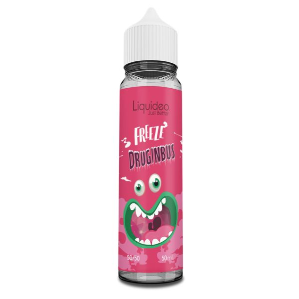 E-liquide Freeze Druginbus 50 ml Freeze by Liquideo, flacon grand format saveurs fruits rouges, raisin et fraîcheur intense.