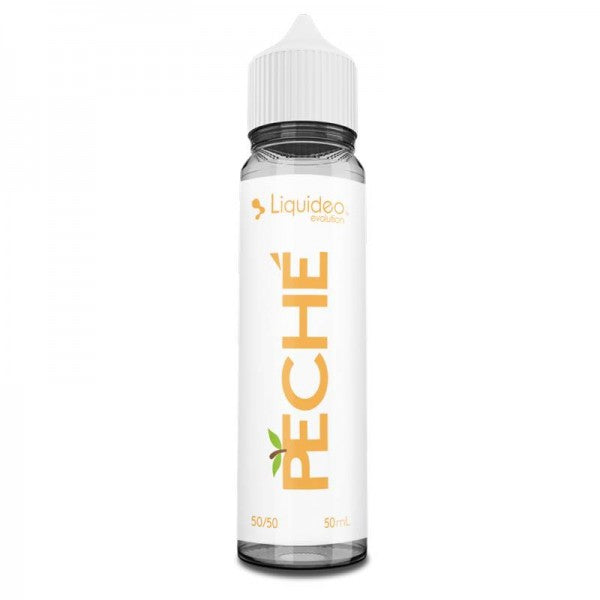 E-liquide Péché 50 ml Liquideo, flacon grand format saveurs pêche, fruits du verger et notes gourmandes.