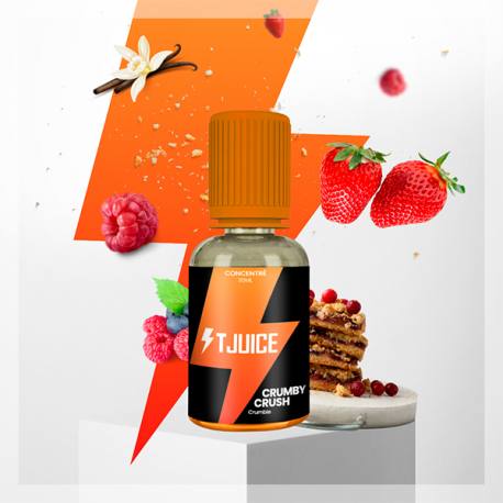 Concentre pour Diy Crumby Crush 30 ML - Tjuice Crumble - fruits rouges - rhubarbe. Disponible sur www.vapings.fr à 11€90
