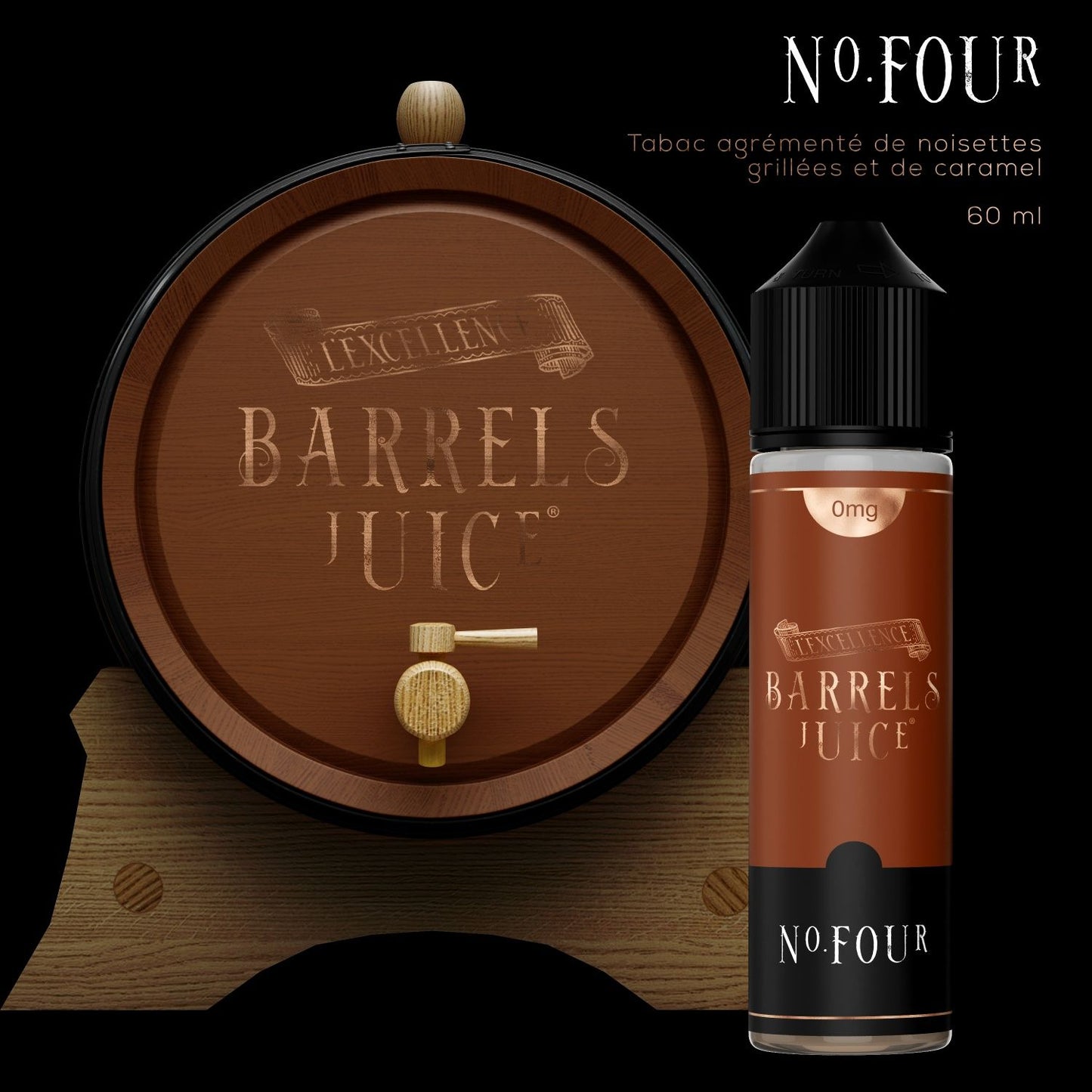 E-liquide Tabac N° Four 60 ml Barrels Juice, saveur tabac pour cigarette électronique"