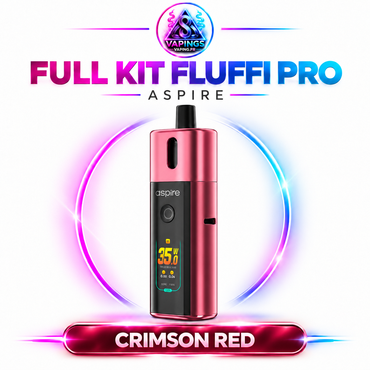 Full Kit Fluffi Pro Aspire – cigarette électronique Crimson Red – Vapings.fr