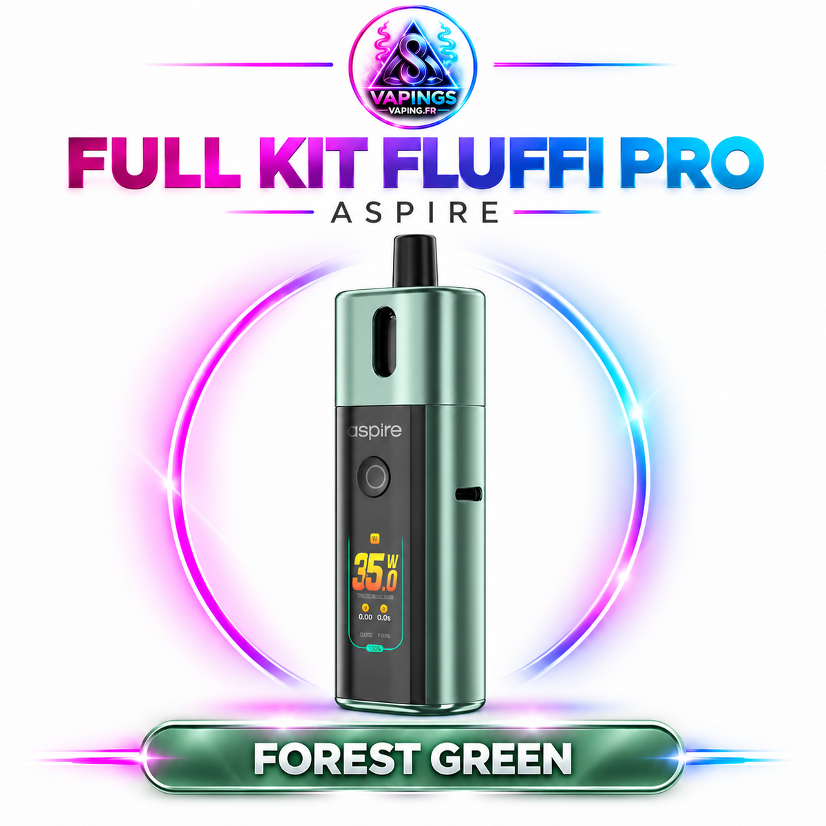 Full Kit Fluffi Pro Aspire – cigarette électronique Forest Green – Vapings.fr
