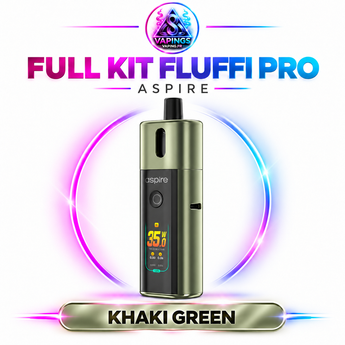 Full Kit Fluffi Pro Aspire – cigarette électronique Khaki Green – Vapings.fr