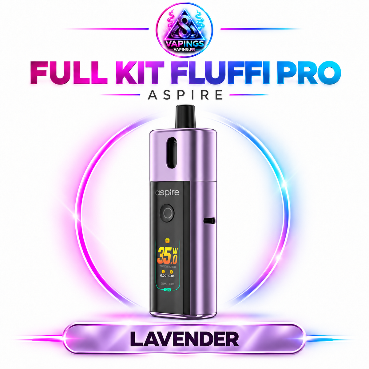 Full Kit Fluffi Pro Aspire – cigarette électronique Lavender – Vapings.fr