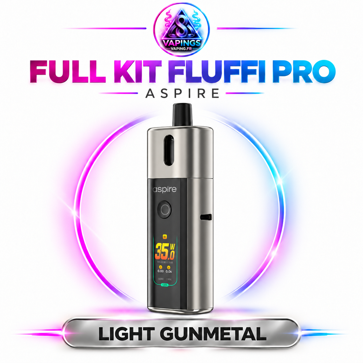 Full Kit Fluffi Pro Aspire – cigarette électronique Light Gunmetal – Vapings.fr