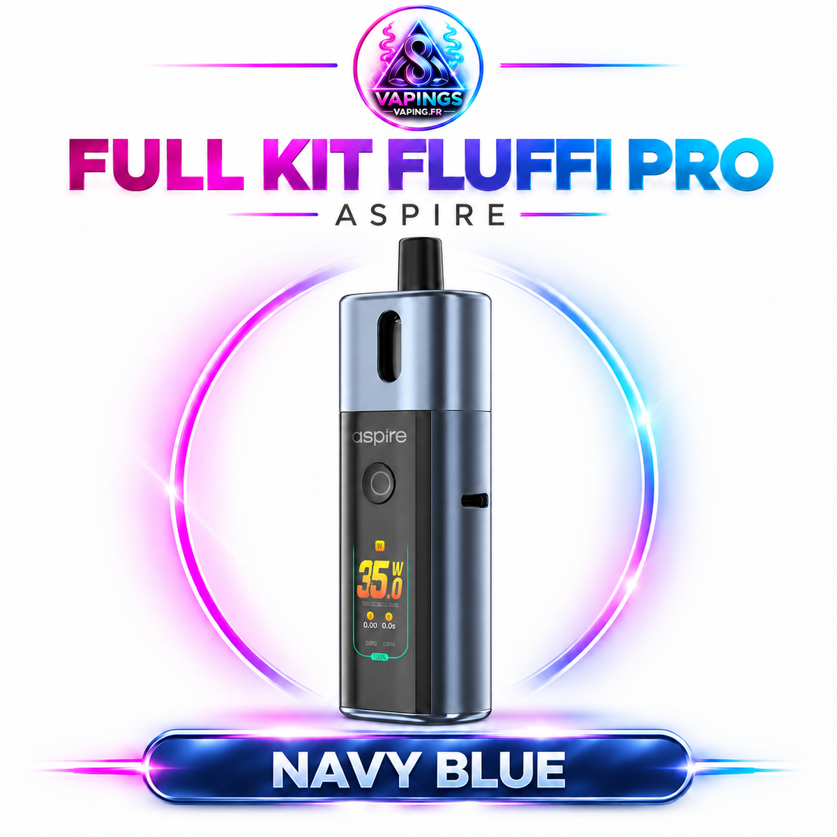Full Kit Fluffi Pro Aspire – cigarette électronique Navy Blue – Vapings.fr