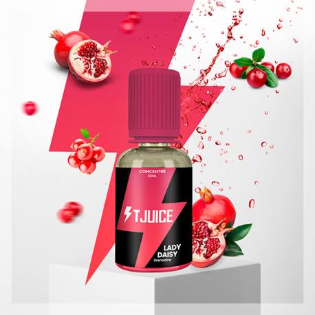 Concentre pour Diy  Lady Daisy 30 ML - Tjuice. grenadine - grenades - cranberries - vanille. Disponible sur www.vapings.fr à 11€90.