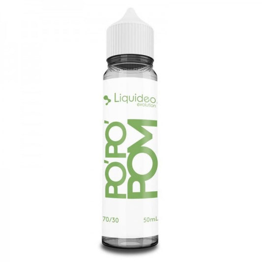 E-liquide Po'Po'Pom 50 ml Liquideo, flacon grand format saveurs pomme, poire et notes fruitées.