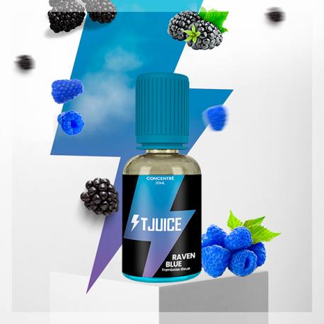 Concentré pour Diy Raven Blue 30 ML - Tjuice. Framboise Blue - Mûre - Bonbon. Disponible sur www.vapings.fr à 11€90