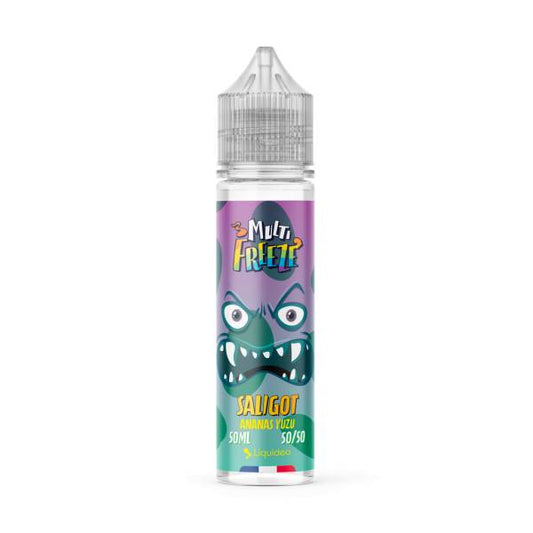 E-liquide Saligot 50 ml Multi Freeze by Liquideo, flacon grand format saveurs ananas, yuzu et fraîcheur intense.