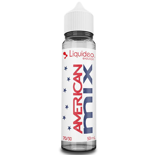 E-liquide American Mix 50 ml Liquideo, flacon grand format saveur classic blond américain aux notes douces et légèrement grillées.