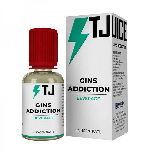 Concentré pour Diy Gins Addiction 30 ML - Tjuice. Vivez des séances de vapotage sous le signe de la détente avec cet e-liquide au goût de gin, d’agrumes, d’absinthe et de menthol. Disponible sur www.vapings.fr à 11€90