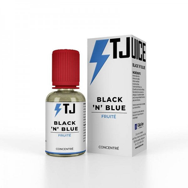 Concentré pour Diy Black N Blue 30 ML de Tjuice. La marque anglaise, en la préparant, a pris soin de travailler les meilleures myrtilles et de les associer à une grappe de raisin bien juteuse pour un rendu terriblement désaltérant.. Disponible sur www.vapings.fr à 11€90