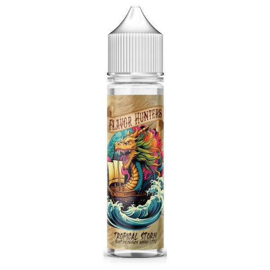 E-liquide Tropical Storm 50 ml Flavor Hunters X Liquideo, flacon grand format saveurs fruit du dragon, mangue et litchi.