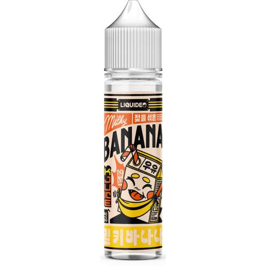 E-liquide Milky Banana 50 ml Kjuice by Liquideo, flacon grand format saveur banane crémeuse et notes lactées.
