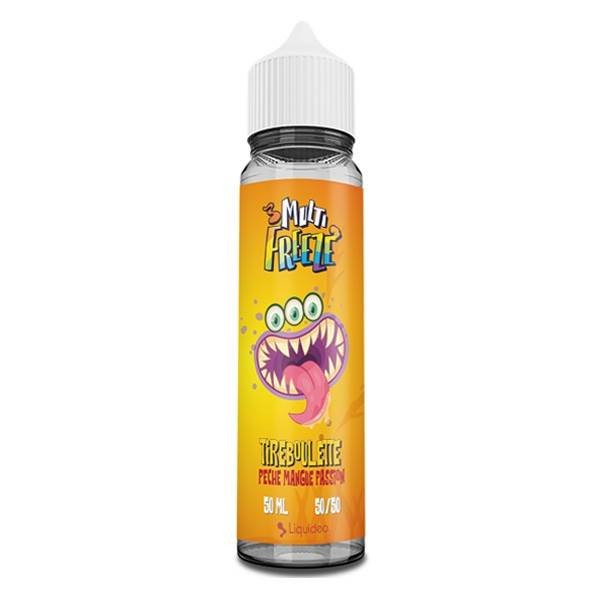 E-liquide Tireboulette Pêche Mangue Passion 50 ml Multi Freeze by Liquideo, flacon grand format saveurs pêche, mangue, fruit de la passion et fraîcheur intense.
