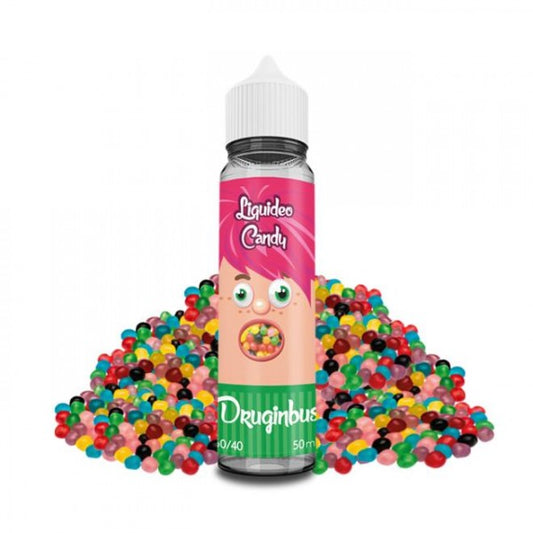 E-liquide Druginbus 50 ml Tentation by Liquideo, flacon grand format saveurs fruits rouges, raisin et notes gourmandes.