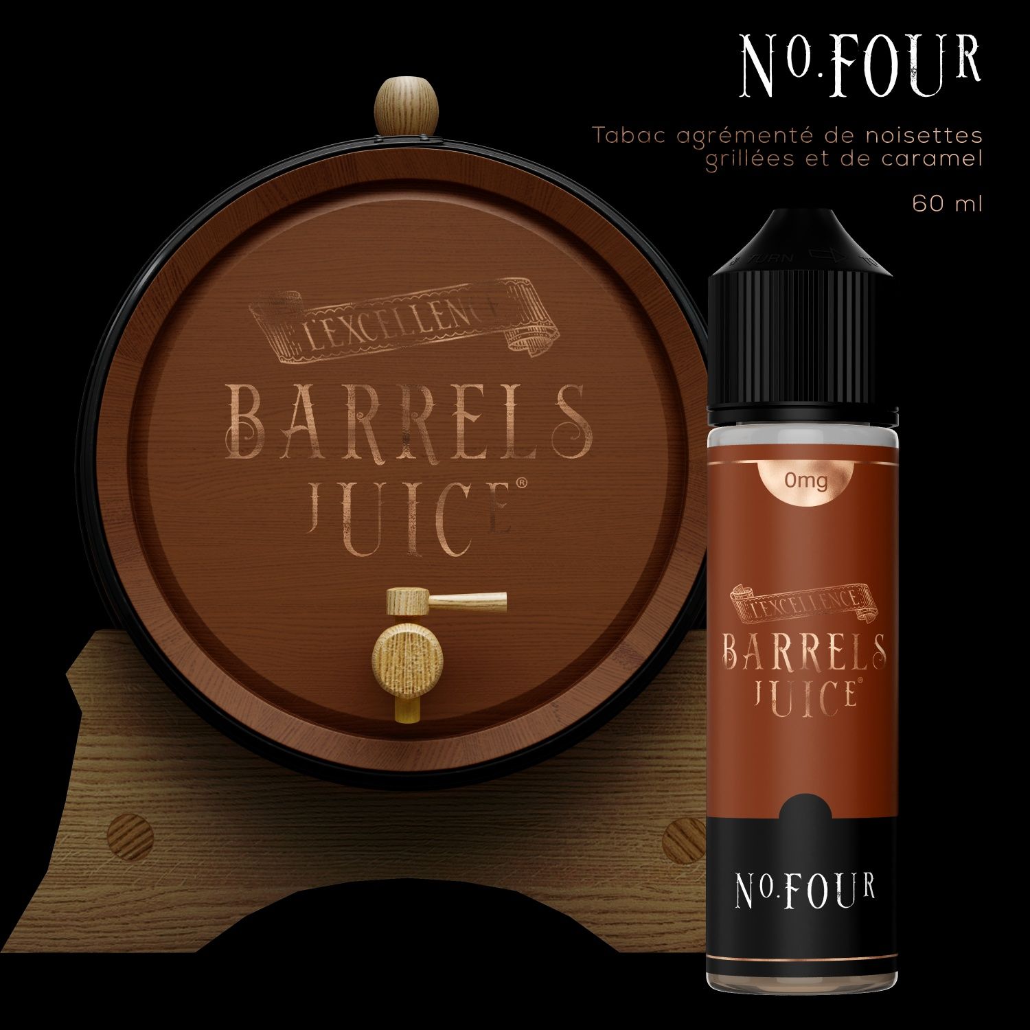 E-liquide Tabac N° Four 60 ml Barrels Juice, saveur tabac pour cigarette électronique"


