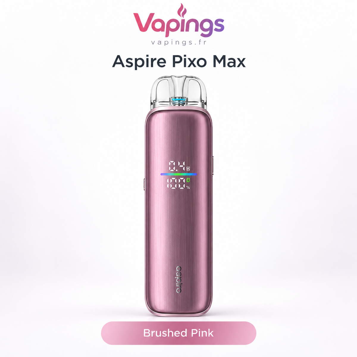 Kit cigarette électronique Aspire Pixo Max Brushed Pink, finition rose métallisé – Vapings.fr