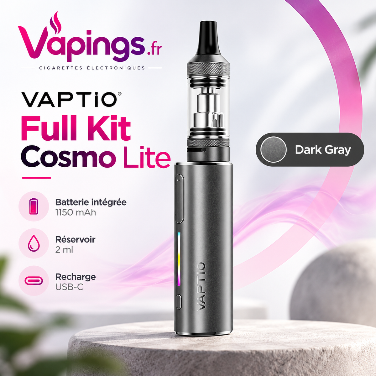 Kit cigarette électronique Vaptio Cosmo Lite couleur Champaign Gold – Vapings.fr