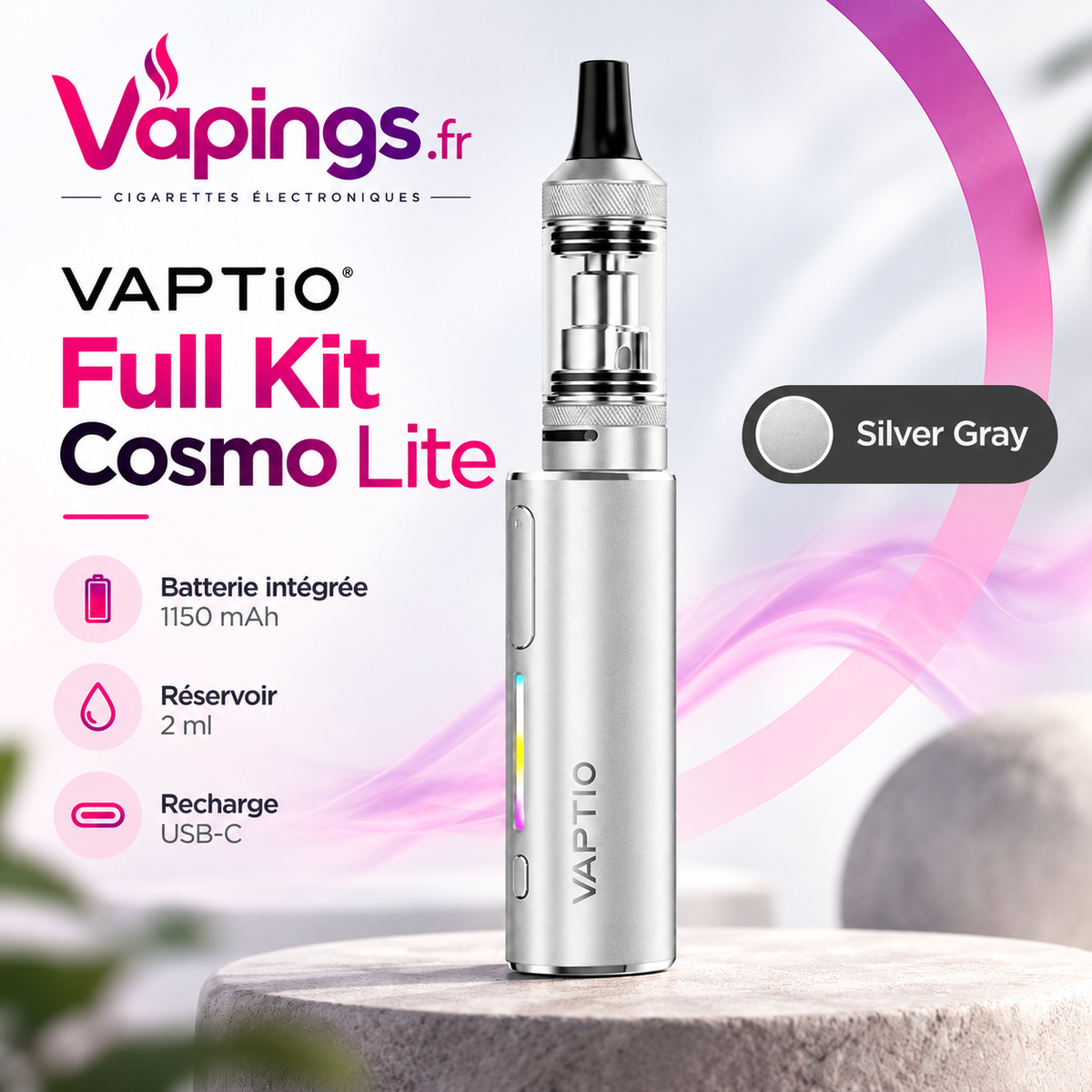 Kit cigarette électronique Vaptio Cosmo Lite couleur Pink Diamond – Vapings.fr