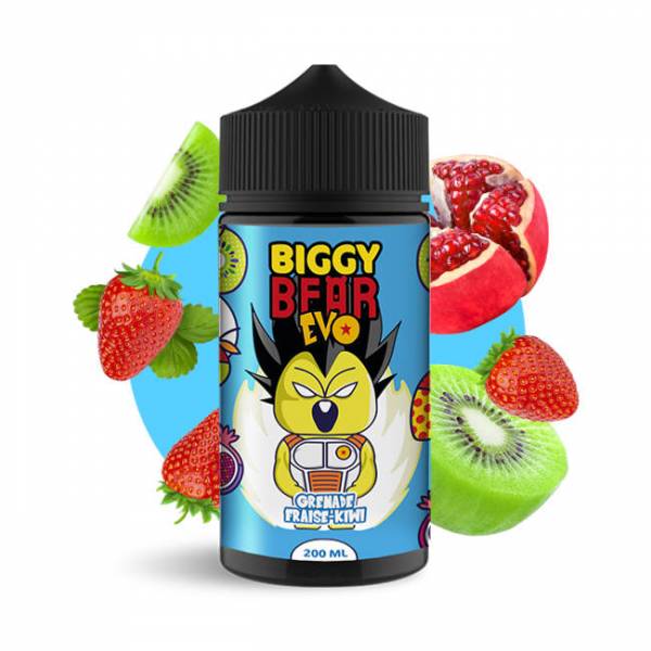 "Flacon e-liquide Grenade Fraise Kiwi 200ML Biggy Bear Evo - Saveur fruitée grenade, fraise et kiwi"