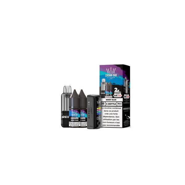Kit Cubic 30K Al Fakher avec appareil, cartouche, deux flacons d’e-liquide et boîte.